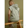 Womens Sleeveless Printed Kangaroo Pocket Pullover Hoodies